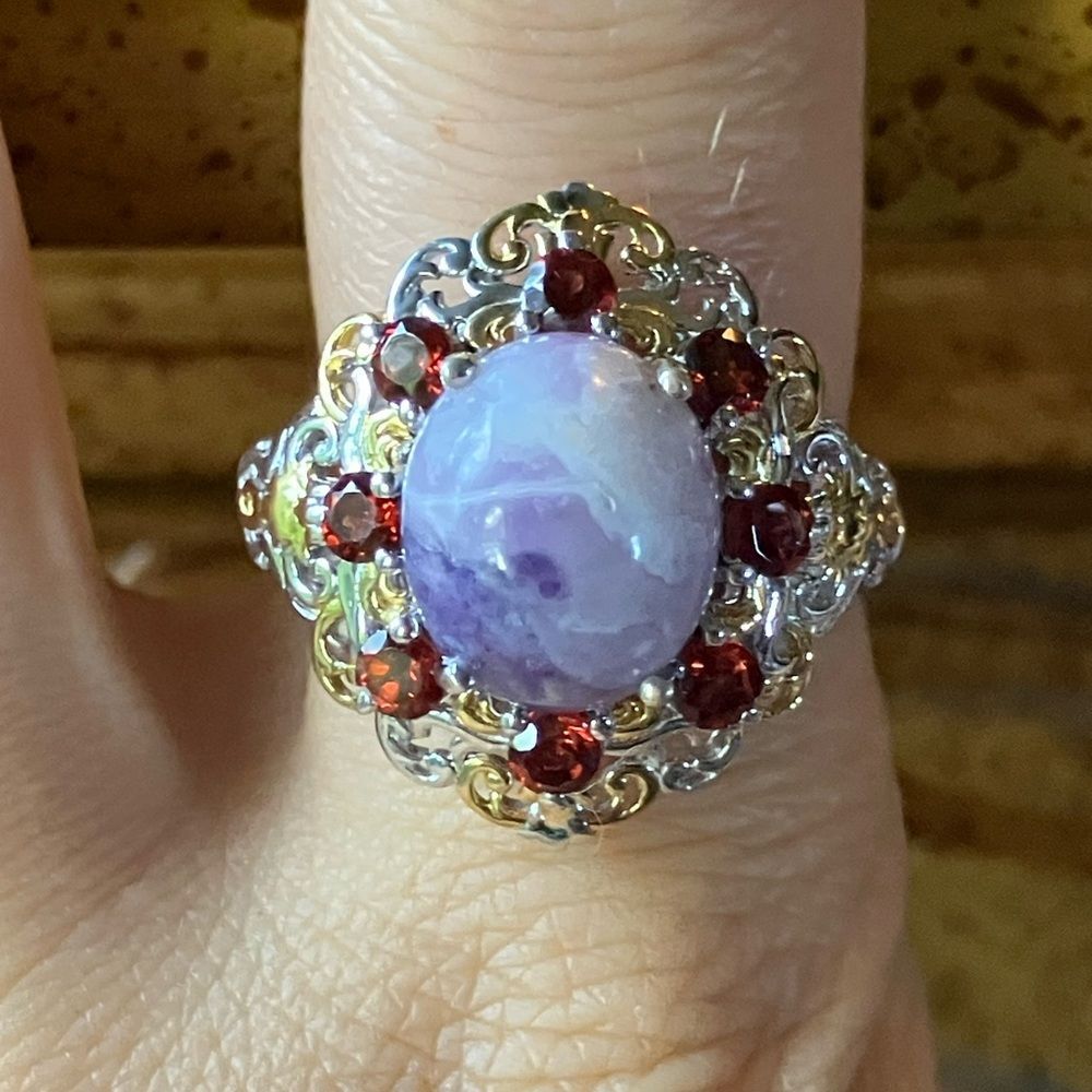 Tiffany Stone Red Garnet Sterling Silver Cocktail Ring Size 9